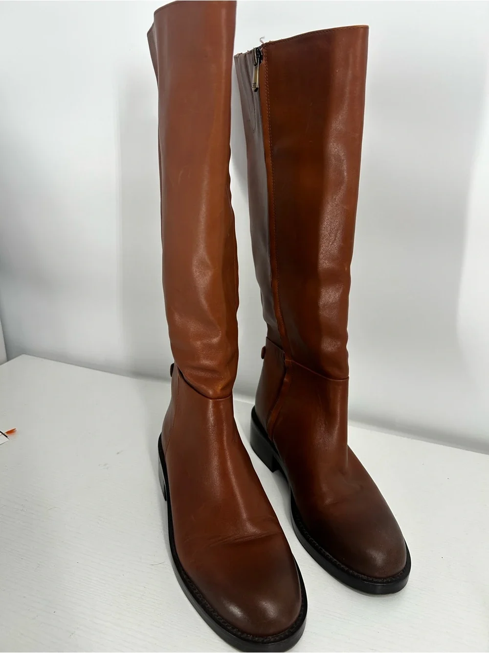 Sam Edelman Mable Women's Tall Riding Boots side zip Rich Cognac size 7.5 M